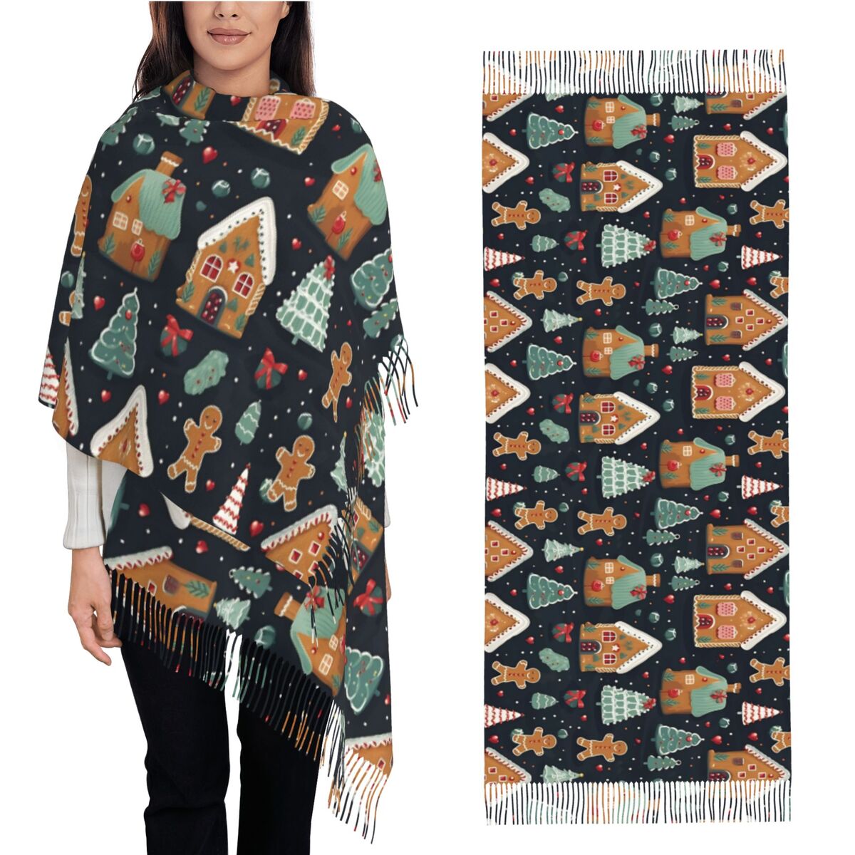 Pashmina Wrap Large - Délice de noël-pains d'épices fantaisistes et